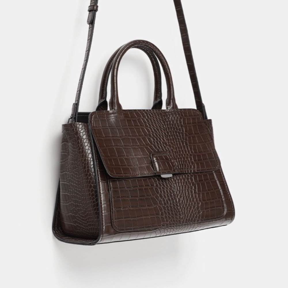ZARA Brandnew Midi city bag with flap - Brown
